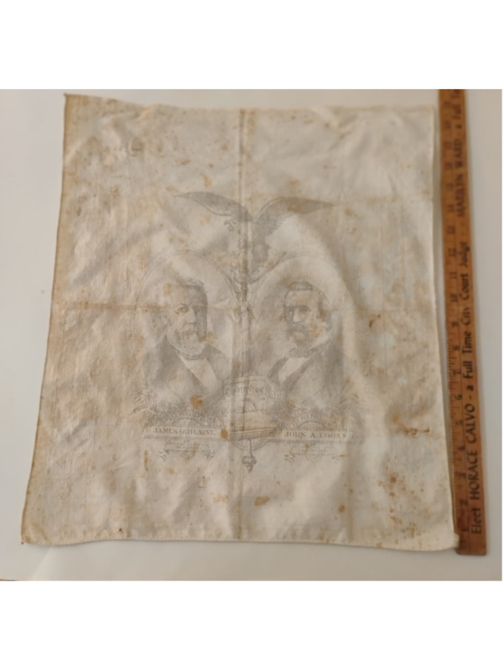 1884 Rare Handkerchief Presidential Candidates JAMES BLAINE - JOHN A LOGAN